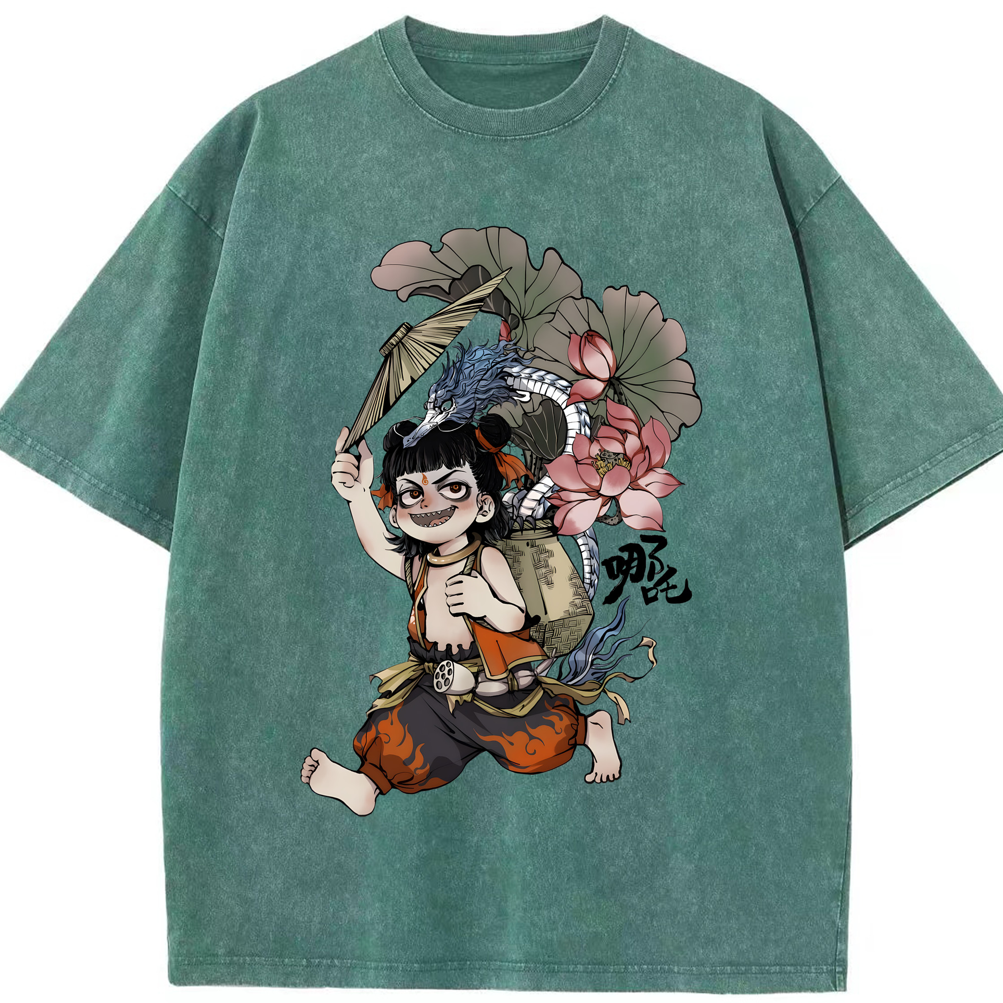 （画像用） Ne Zha 2 ナタ 魔童の大暴れ 綿100% ヴィンテージ風 半袖Tシャツ（フロントプリント）